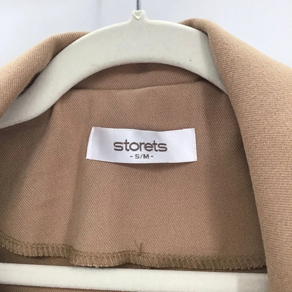 Storets Double Breasted Pleated Vintage Style Chic Blazer Jacket Tan Size Small - Picture 4 of 10